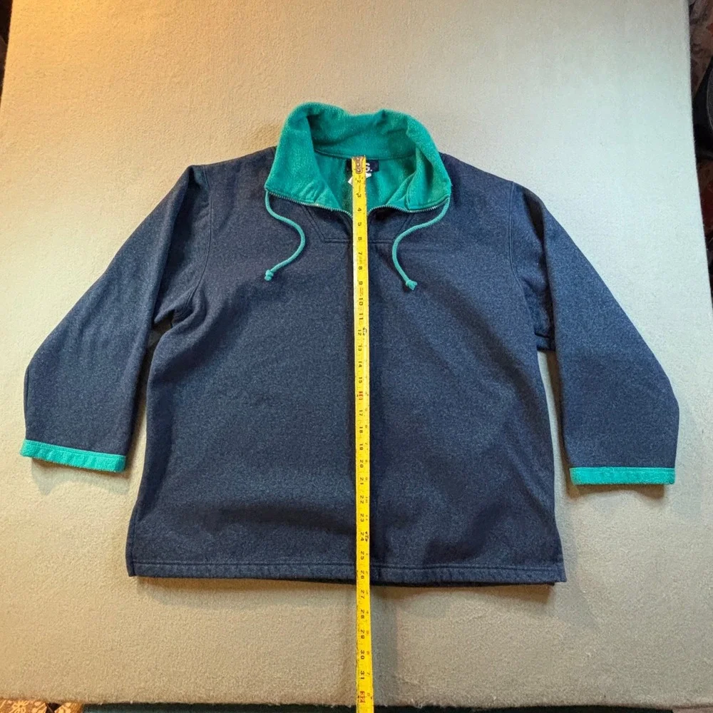 VTG Y2K Y.S. America Mens L Quarter Zip Fleece Pullover Blue Green Style 1980